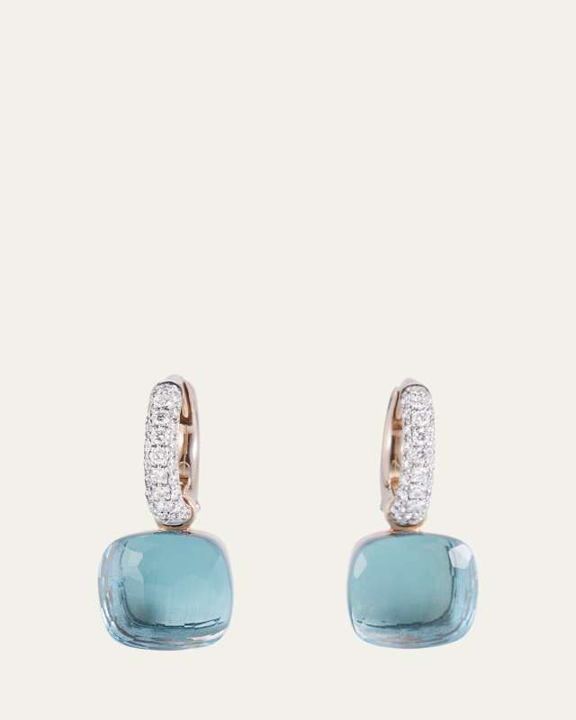 Nudo White Gold and Rose Gold Earrings with Diamonds and Blue Topaz